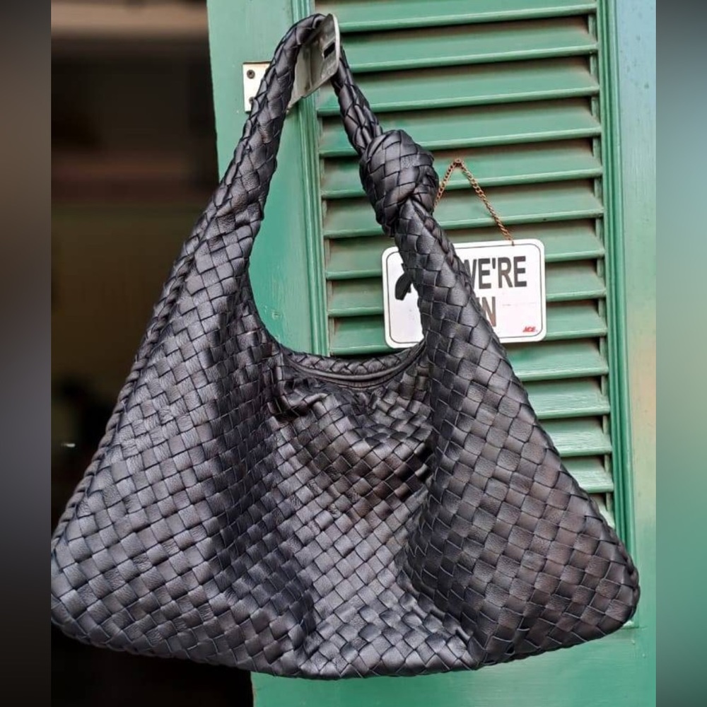 woven leather knotted handle bag NWOT